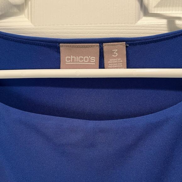 Chico's Women's Blue Blouson Dress Size 3(XL) Stretch Elastic Waist - Picture 4 of 8